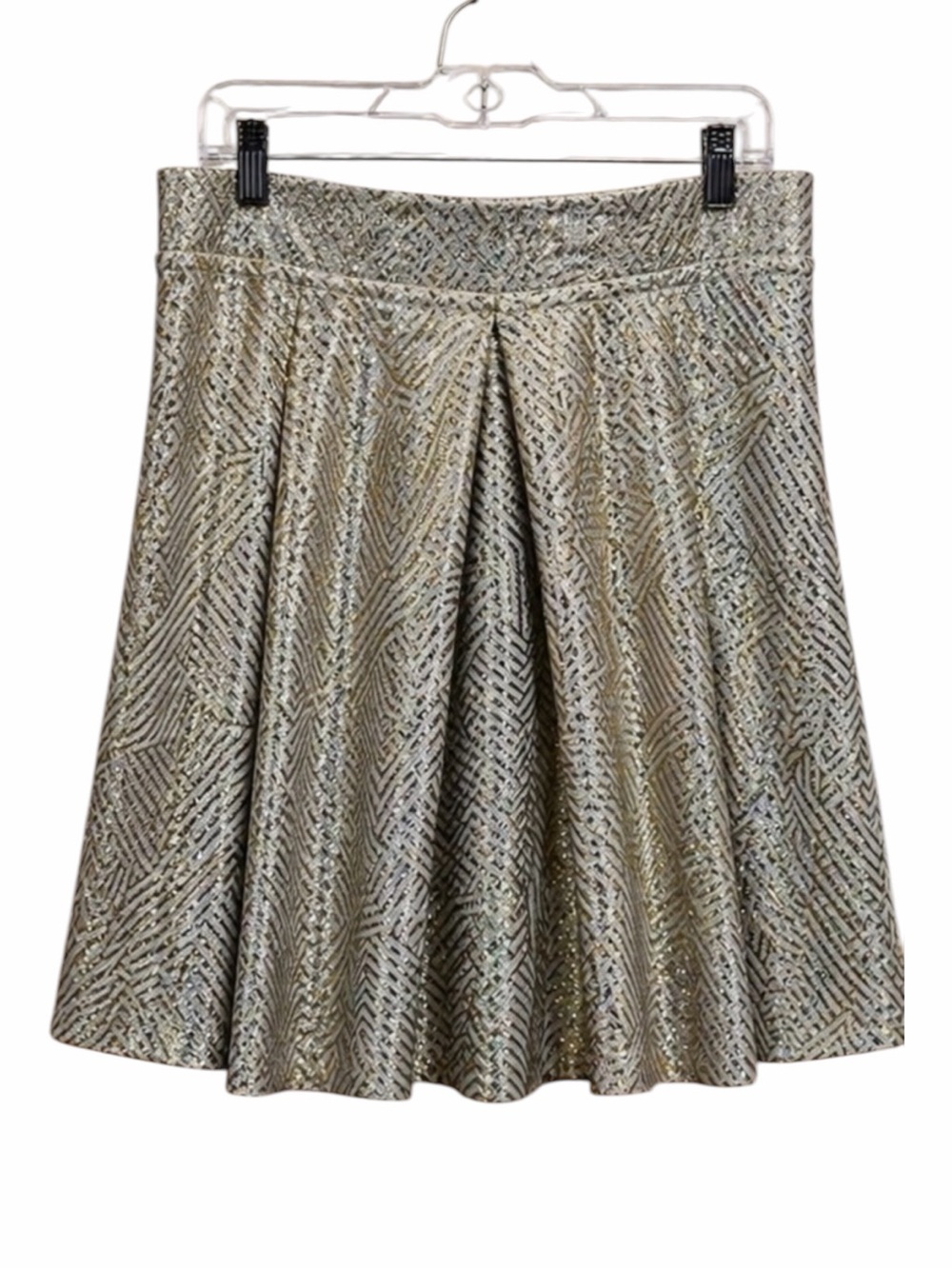 Anthropologie Jessy B Metallic Pleated Skater Skirt 2X Gold Geometric